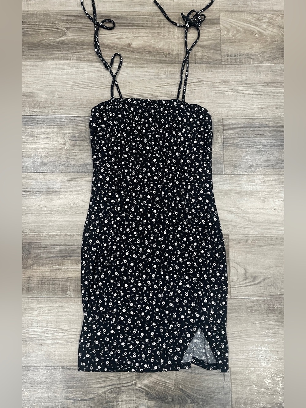Black Floral Tie-Strap Bodycon Dress